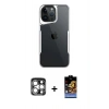 MARSİLYAN™- iPhone 15 Pro Max Kılıf Akış Çizgi Koleksiyonu - Siyah Buffer Hayalet Cam Ekran Koruyucu + PVD Metal Kamera Lens - GS