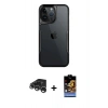 MARSİLYAN™- iPhone 15 Pro Max Kılıf Akış Çizgi Koleksiyonu - Siyah Buffer Hayalet Cam Ekran Koruyucu + Raze Metal Kamera Lens - GS