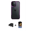 MARSİLYAN™- iPhone 15 Pro Max Kılıf Akış Çizgi Koleksiyonu - Siyah Buffer Hayalet Cam Ekran Koruyucu + Raze Metal Kamera Lens - TMGI