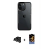 MARSİLYAN™- iPhone 15 Pro Max Kılıf Akış Çizgi Koleksiyonu - Siyah Buffer Hayalet Cam Ekran Koruyucu + Raze Metal Kamera Lens - TMGI