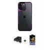 MARSİLYAN™- iPhone 15 Pro Max Kılıf Akış Çizgi Koleksiyonu - Siyah Buffer Hayalet Cam Ekran Koruyucu + Raze Metal Kamera Lens - GS