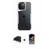 MARSİLYAN™- iPhone 15 Pro Max Kılıf Akış Çizgi Koleksiyonu - Siyah Buffer Hayalet Cam Ekran Koruyucu + Siyah Raze Metal Kamera Lens