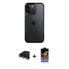 MARSİLYAN™- iPhone 15 Pro Max Kılıf Akış Çizgi Koleksiyonu - Siyah Buffer Hayalet Cam Ekran Koruyucu + Siyah Raze Metal Kamera Lens