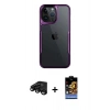 MARSİLYAN™- iPhone 15 Pro Max Kılıf Akış Çizgi Koleksiyonu - Siyah Buffer Hayalet Cam Ekran Koruyucu + Siyah Raze Metal Kamera Lens