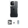 MARSİLYAN™- iPhone 15 Pro Max Kılıf Akış Çizgi Koleksiyonu - Siyah Joko Magic 5D Cam + PVD Metal Kamera Lens - GS