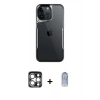 MARSİLYAN™- iPhone 15 Pro Max Kılıf Akış Çizgi Koleksiyonu - Siyah Joko Magic 5D Cam + PVD Metal Kamera Lens - GS