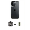 MARSİLYAN™- iPhone 15 Pro Max Kılıf Akış Çizgi Koleksiyonu - Siyah Joko Magic 5D Hayalet Cam + PVD Metal Kamera Lens - TU