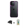 MARSİLYAN™- iPhone 15 Pro Max Kılıf Akış Çizgi Koleksiyonu - Siyah Polymer Nano Ekran Koruyucu + Raze Metal Kamera Lens - GS
