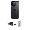 MARSİLYAN™- iPhone 15 Pro Max Kılıf Akış Çizgi Koleksiyonu - Siyah Polymer Nano Ekran Koruyucu + Raze Metal Kamera Lens - GS