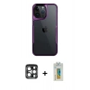 MARSİLYAN™- iPhone 15 Pro Max Kılıf Akış Çizgi Koleksiyonu - Siyah Polymer Nano Ekran Koruyucu + Lacivert PVD Metal Kamera Lens