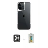MARSİLYAN™- iPhone 15 Pro Max Kılıf Akış Çizgi Koleksiyonu - Siyah Polymer Nano Ekran Koruyucu + PVD Metal Kamera Lens - GI
