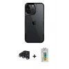 MARSİLYAN™- iPhone 15 Pro Max Kılıf Akış Çizgi Koleksiyonu - Siyah Polymer Nano Ekran Koruyucu + Raze Metal Kamera Lens - LT