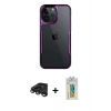 MARSİLYAN™- iPhone 15 Pro Max Kılıf Akış Çizgi Koleksiyonu - Siyah Polymer Nano Ekran Koruyucu + Raze Metal Kamera Lens - TMGI