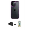 MARSİLYAN™- iPhone 15 Pro Max Kılıf Akış Çizgi Koleksiyonu - Siyah Polymer Nano Ekran Koruyucu + Raze Metal Kamera Lens - SH