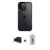 MARSİLYAN™- iPhone 15 Pro Max Kılıf Akış Çizgi Koleksiyonu - Siyah Polymer Nano Ekran Koruyucu + Raze Metal Kamera Lens - SH