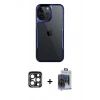MARSİLYAN™- iPhone 15 Pro Max Kılıf Akış Çizgi Koleksiyonu - Siyah Vanessa Magic Cam + Lacivert PVD Metal Kamera Lens