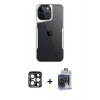 MARSİLYAN™- iPhone 15 Pro Max Kılıf Akış Çizgi Koleksiyonu - Siyah Vanessa Magic Cam + Lacivert PVD Metal Kamera Lens