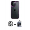 MARSİLYAN™- iPhone 15 Pro Max Kılıf Akış Çizgi Koleksiyonu - Siyah Vanessa Magic Cam + Lacivert PVD Metal Kamera Lens