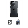 MARSİLYAN™- iPhone 15 Pro Max Kılıf Akış Çizgi Koleksiyonu - Siyah Vanessa Magic Cam + Lacivert PVD Metal Kamera Lens