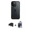 MARSİLYAN™- iPhone 15 Pro Max Kılıf Akış Çizgi Koleksiyonu - Siyah Vanessa Magic Cam + Lacivert Raze Metal Kamera Lens