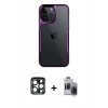 MARSİLYAN™- iPhone 15 Pro Max Kılıf Akış Çizgi Koleksiyonu - Siyah Vanessa Magic Hayalet Cam + Lacivert PVD Metal Kamera Lens