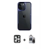 MARSİLYAN™- iPhone 15 Pro Max Kılıf Akış Çizgi Koleksiyonu - Siyah Vanessa Magic Hayalet Cam + Lacivert PVD Metal Kamera Lens