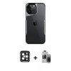 MARSİLYAN™- iPhone 15 Pro Max Kılıf Akış Çizgi Koleksiyonu - Siyah Vanessa Magic Hayalet Cam + PVD Metal Kamera Lens - SH