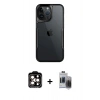 MARSİLYAN™- iPhone 15 Pro Max Kılıf Akış Çizgi Koleksiyonu - Siyah Vanessa Magic Hayalet Cam + PVD Metal Kamera Lens - TU