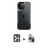 MARSİLYAN™- iPhone 15 Pro Max Kılıf Akış Çizgi Koleksiyonu - Siyah Vanessa Magic Hayalet Cam + PVD Metal Kamera Lens - LT
