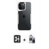 MARSİLYAN™- iPhone 15 Pro Max Kılıf Akış Çizgi Koleksiyonu - Siyah Vanessa Magic Hayalet Cam + PVD Metal Kamera Lens - SH