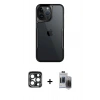 MARSİLYAN™- iPhone 15 Pro Max Kılıf Akış Çizgi Koleksiyonu - Siyah Vanessa Magic Hayalet Cam + PVD Metal Kamera Lens - LT