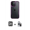 MARSİLYAN™- iPhone 15 Pro Max Kılıf Akış Çizgi Koleksiyonu - Siyah Vanessa Magic Hayalet Cam + PVD Metal Kamera Lens - SH
