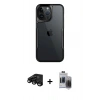 MARSİLYAN™- iPhone 15 Pro Max Kılıf Akış Çizgi Koleksiyonu - Siyah Vanessa Magic Hayalet Cam + Raze Metal Kamera Lens - SH