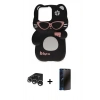 MARSİLYAN™- iPhone 15 Pro Max Kılıf Akış Yansıma - Siyah 3D Antistatik Hayalet Cam Ekran Koruyucu + Raze Metal Kamera Lens - GS