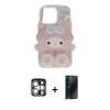 MARSİLYAN™- iPhone 15 Pro Max Kılıf Akış Yansıma - Siyah 3D Antistatik Hayalet Cam Ekran Koruyucu + PVD Metal Kamera Lens - GS