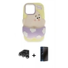 MARSİLYAN™- iPhone 15 Pro Max Kılıf Akış Yansıma - Siyah 3D Antistatik Hayalet Cam Ekran Koruyucu + Raze Metal Kamera Lens - GS
