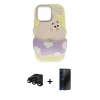 MARSİLYAN™- iPhone 15 Pro Max Kılıf Akış Yansıma - Siyah 3D Antistatik Hayalet Cam Ekran Koruyucu + Raze Metal Kamera Lens - SH