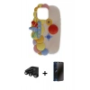 MARSİLYAN™- iPhone 15 Pro Max Kılıf Akış Yansıma - Siyah 3D Antistatik Hayalet Cam Ekran Koruyucu + Raze Metal Kamera Lens - SH