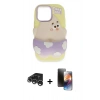 MARSİLYAN™- iPhone 15 Pro Max Kılıf Akış Yansıma - Siyah 3D Antistatik Mat Seramik Nano Ekran Koruyucu + Gümüş Raze Metal Kamera Lens