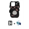 MARSİLYAN™- iPhone 15 Pro Max Kılıf Akış Yansıma - Siyah 3D Antistatik Seramik Nano Ekran Koruyucu + PVD Metal Kamera Lens - GS