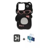 MARSİLYAN™- iPhone 15 Pro Max Kılıf Akış Yansıma - Siyah 3D Antistatik Seramik Nano Ekran Koruyucu + PVD Metal Kamera Lens - GI