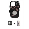 MARSİLYAN™- iPhone 15 Pro Max Kılıf Akış Yansıma - Siyah Bilvis 3D Mat Cam Ekran Koruyucu + PVD Metal Kamera Lens - GI