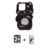 MARSİLYAN™- iPhone 15 Pro Max Kılıf Akış Yansıma - Siyah Bilvis 3D Mat Cam Ekran Koruyucu + PVD Metal Kamera Lens - LT