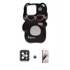 MARSİLYAN™- iPhone 15 Pro Max Kılıf Akış Yansıma - Siyah Bilvis 3D Mat Cam Ekran Koruyucu + Siyah PVD Metal Kamera Lens