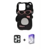 MARSİLYAN™- iPhone 15 Pro Max Kılıf Akış Yansıma - Siyah Bilvis 5in1 3D Magic Cam Ekran Koruyucu + Lacivert PVD Metal Kamera Lens
