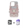 MARSİLYAN™- iPhone 15 Pro Max Kılıf Akış Yansıma - Siyah Bilvis 5in1 3D Magic Cam Ekran Koruyucu + Lacivert PVD Metal Kamera Lens