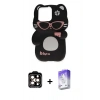 MARSİLYAN™- iPhone 15 Pro Max Kılıf Akış Yansıma - Siyah Bilvis 5in1 3D Magic Cam Ekran Koruyucu + PVD Metal Kamera Lens - TU