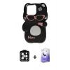 MARSİLYAN™- iPhone 15 Pro Max Kılıf Akış Yansıma - Siyah Bilvis 5in1 5D Magic Hayalet Cam Ekran Koruyucu + PVD Metal Kamera Lens - TU