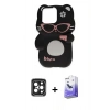MARSİLYAN™- iPhone 15 Pro Max Kılıf Akış Yansıma - Siyah Bilvis 5in1 5D Magic Hayalet Cam Ekran Koruyucu + PVD Metal Kamera Lens - SH