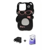 MARSİLYAN™- iPhone 15 Pro Max Kılıf Akış Yansıma - Siyah Bilvis 5in1 5D Magic Hayalet Cam Ekran Koruyucu + Raze Metal Kamera Lens - SH